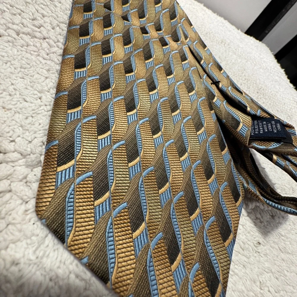 Vintage Stafford Tie Gold Blue Geometric Business Formal Necktie Abstract Casual
